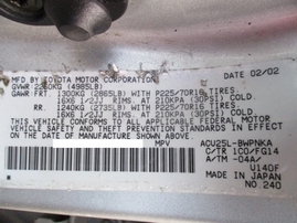 2002 TOYOTA HIGHLANDER SILVER 2.4L AT 4WD Z16530